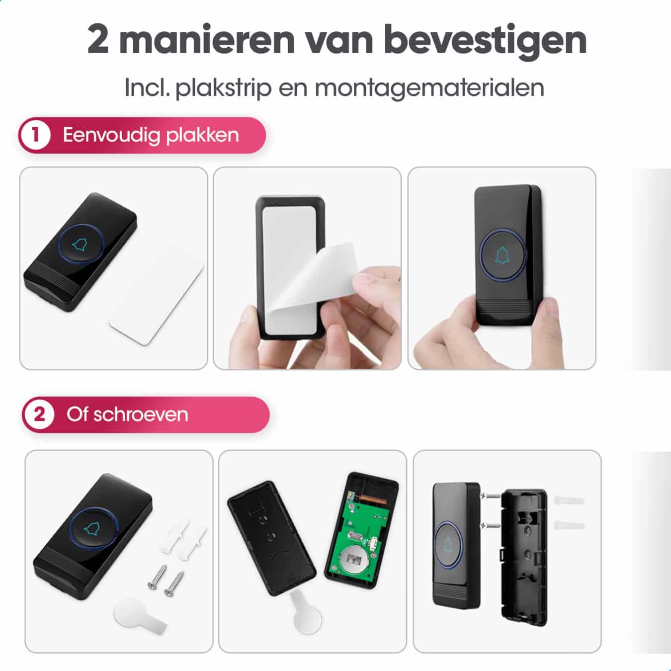 Koop AVANTEK D-3B Draadloze deurbel met 2 ontvangers - Zwart