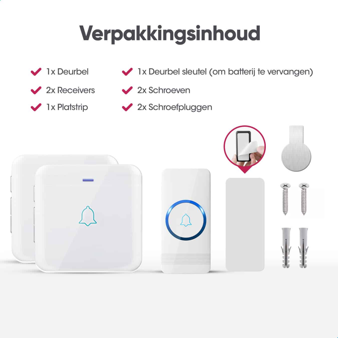 Koop AVANTEK D-3W Draadloze deurbel met 2 ontvangers - Wit