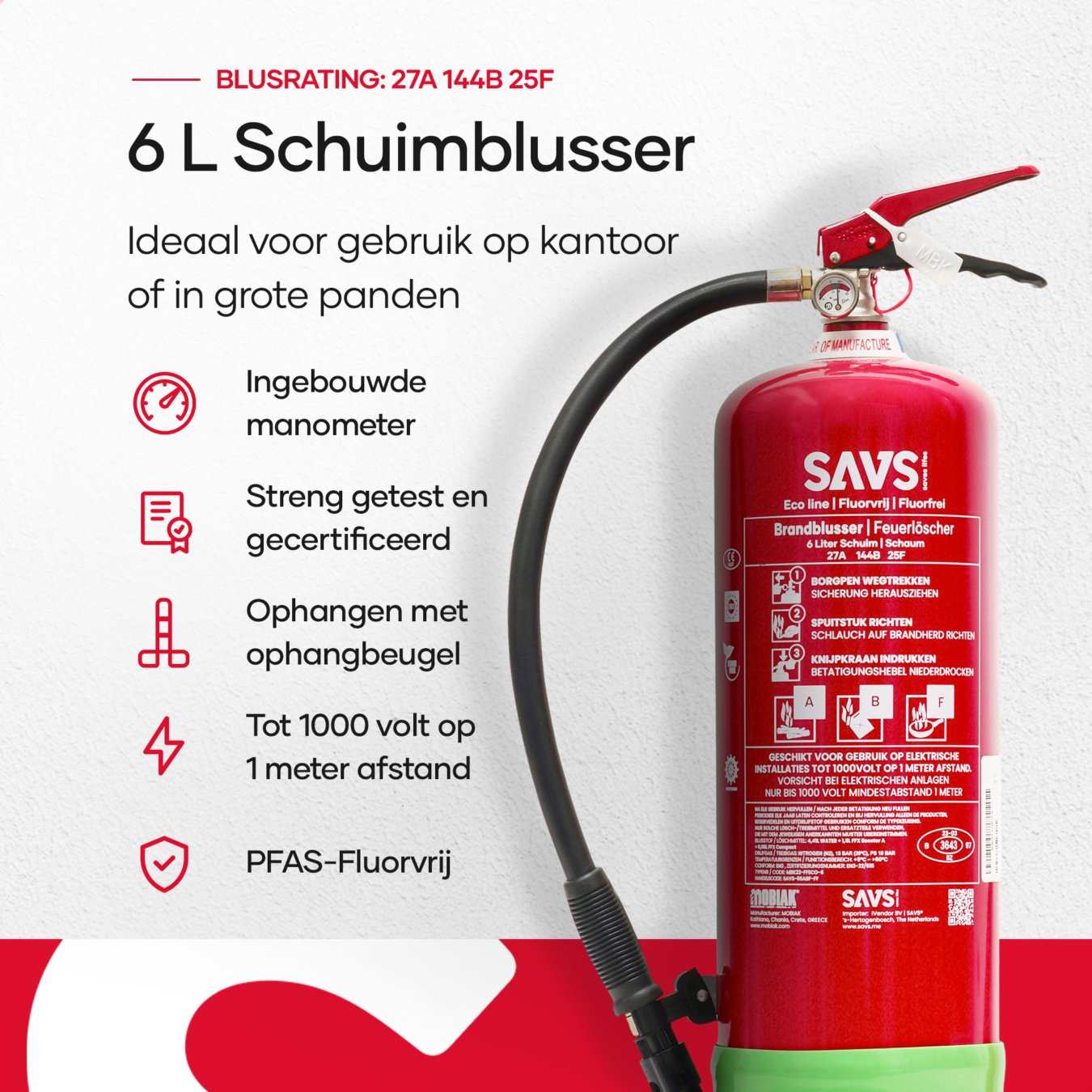 Koop SAVS schuimblusser 6 Liter ABF 100% PFAS-Fluorvrij