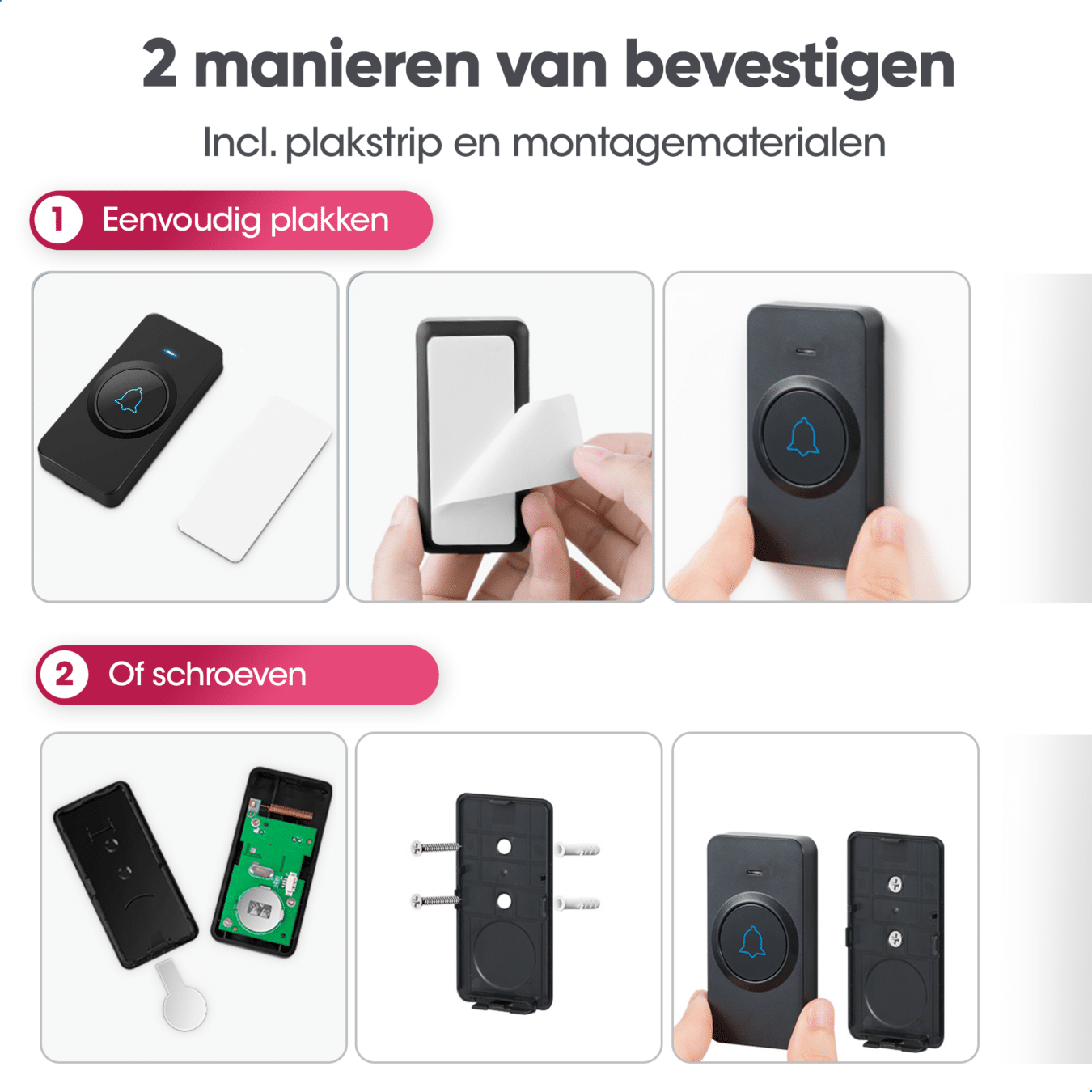 Koop X-Sense WD1C2NB Draadloze Deurbel met 1 ontvanger - Zwart