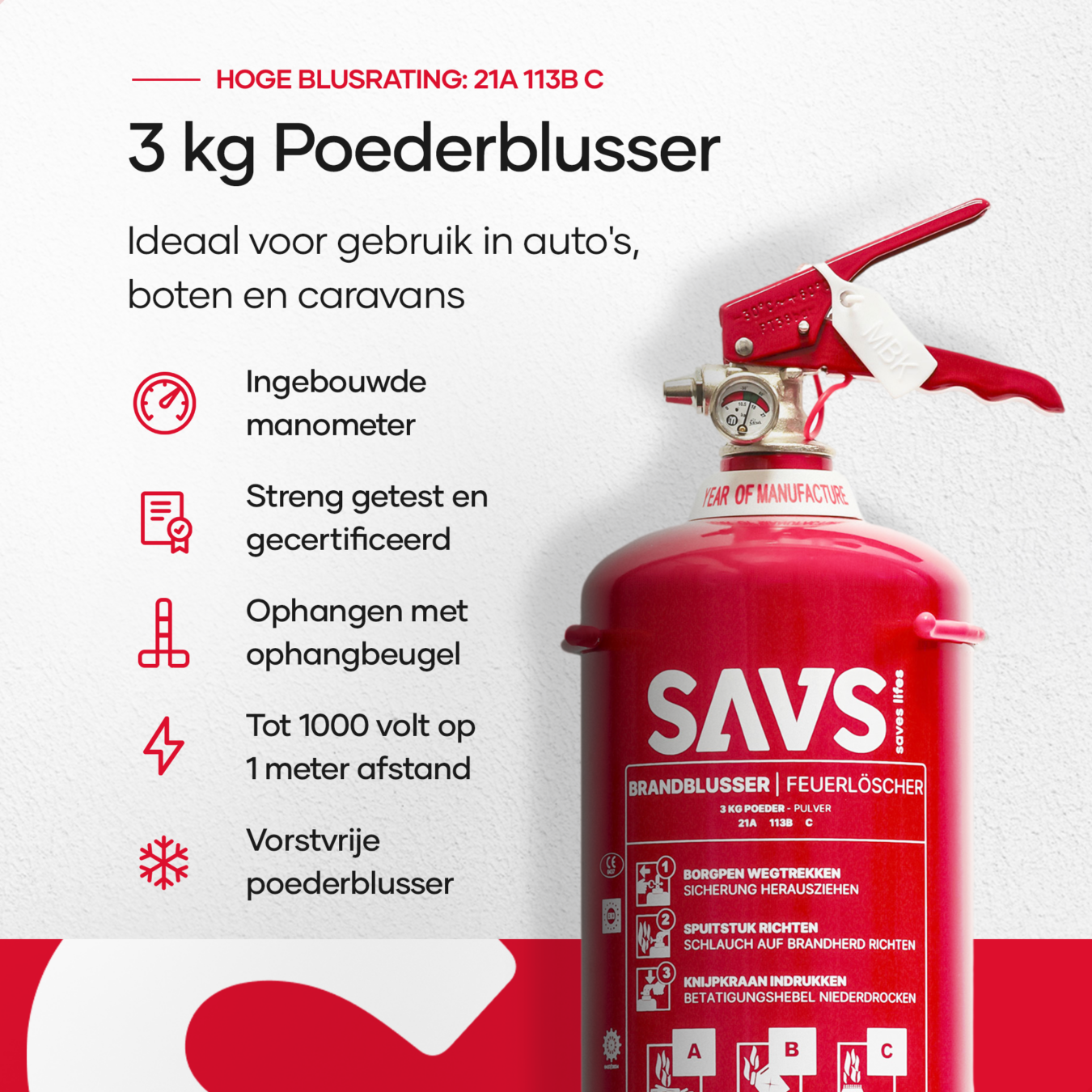 Koop SAVS® Brandblus box – Poederblusser 3 kg + Blusdeken – L
