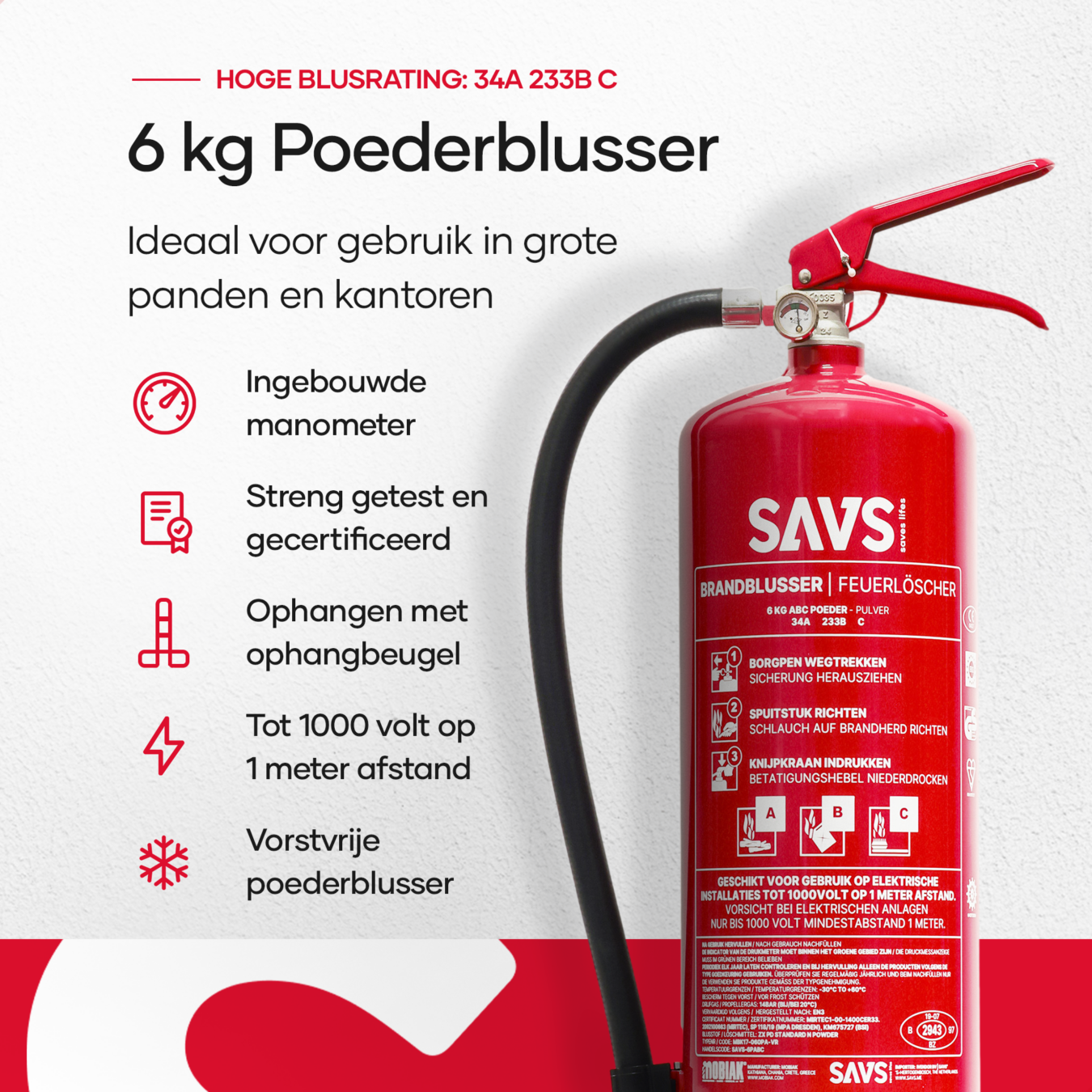 Koop SAVS® Brandblus box - Poederblusser 6 kg + Blusdeken - XL