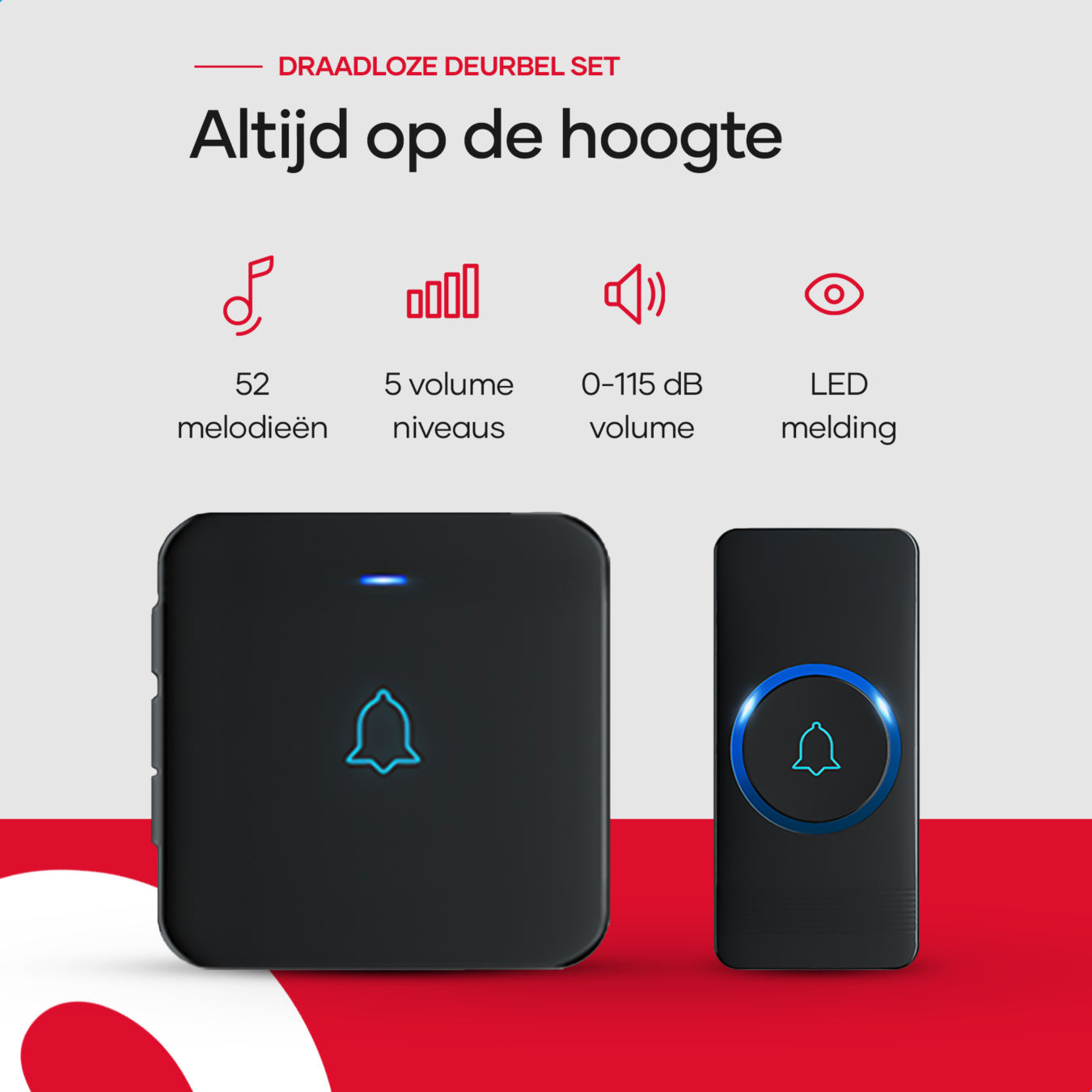 Koop SAVS SD-2B Draadloze deurbel met 2 ontvangers - Zwart