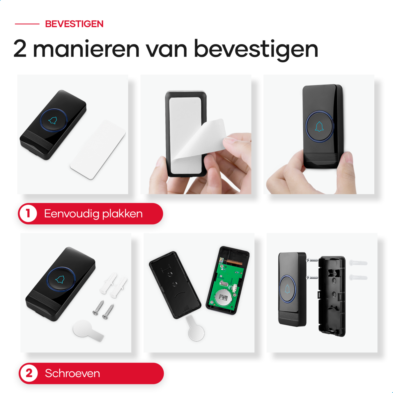 Koop SAVS SD-2B Draadloze deurbel met 2 ontvangers - Zwart