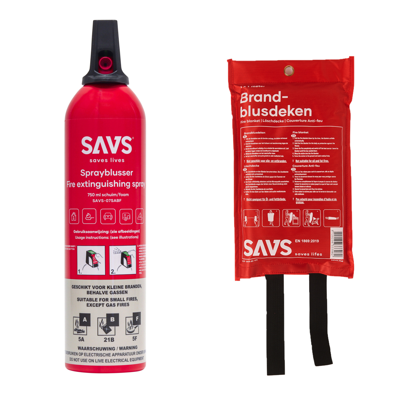 Koop SAVS® Brandblus box – Sprayblusser 750 ml + Blusdeken – S